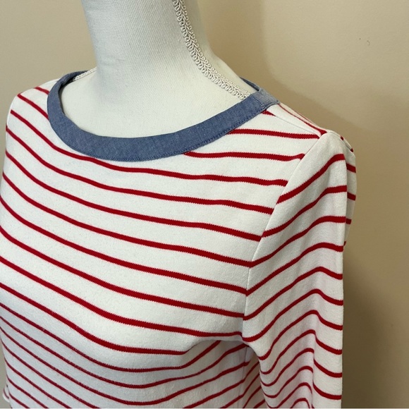 Nautica Red and White Stripes Blue Cuffs Top - Picture 3 of 12